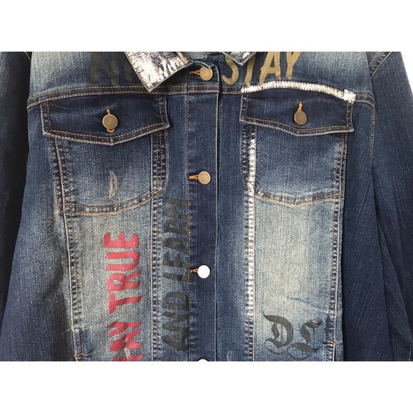 Stay Country Denim Jacket Womens Size 3X Dark Wash Graffiti Art Western Trucker - Picture 3 of 14